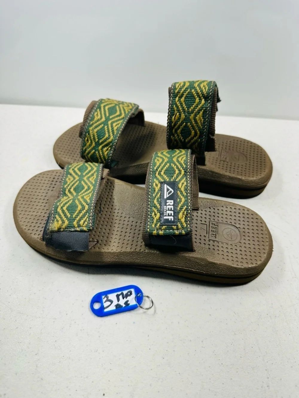 Reef Kids Brown Sandals with Green Patterned Straps